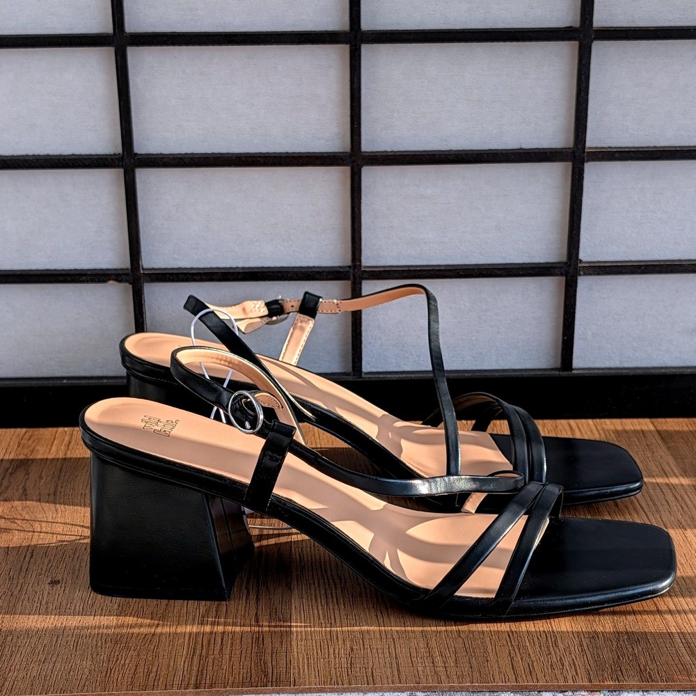 Wild Fable Black Strappy Block Heel Sandals Square Toe Womens 11 New